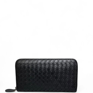 Bottega Veneta Intrecciato Zip Around Wallet Calfskin Intrecciato Black