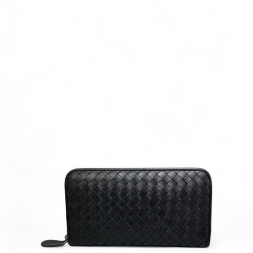 Bottega Veneta Intrecciato Zip Around Wallet Calfskin Intrecciato Black