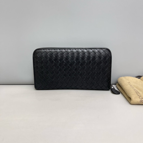 Bottega Veneta Intrecciato Zip Around Wallet Calfskin Intrecciato Black
