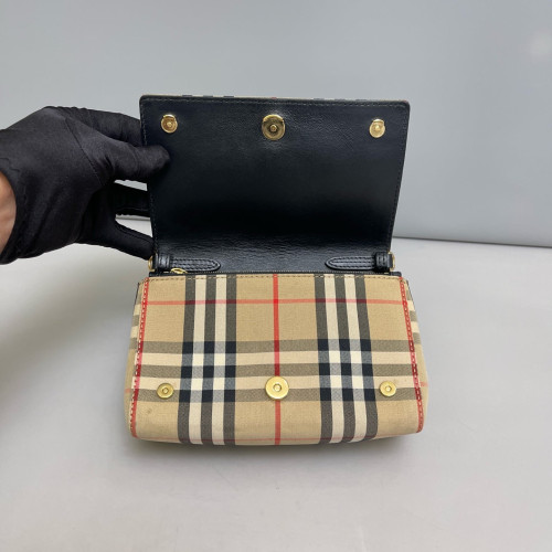 Burberry Flap Bag House Check Beige Black Red