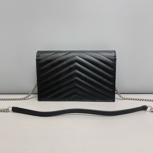 Yves Saint Laurent Small Envelope Chain Wallet Grained Calfskin Black