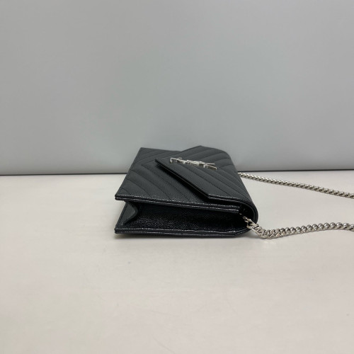 Yves Saint Laurent Small Envelope Chain Wallet Grained Calfskin Black