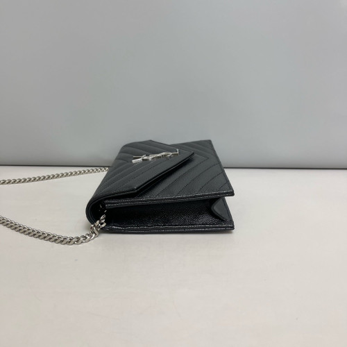 Yves Saint Laurent Small Envelope Chain Wallet Grained Calfskin Black