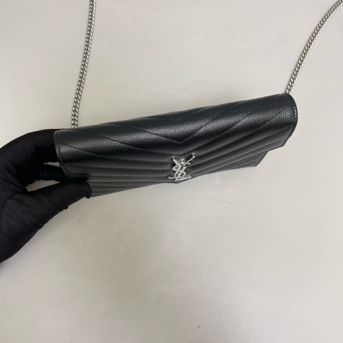 Yves Saint Laurent Small Envelope Chain Wallet Grained Calfskin Black