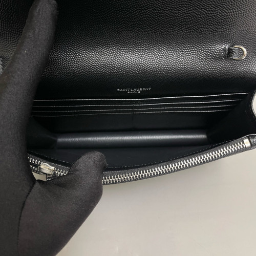 Yves Saint Laurent Small Envelope Chain Wallet Grained Calfskin Black