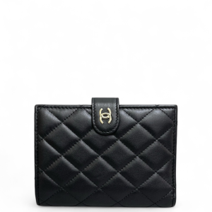 Chanel Quilted Compact Wallet Lambskin Black