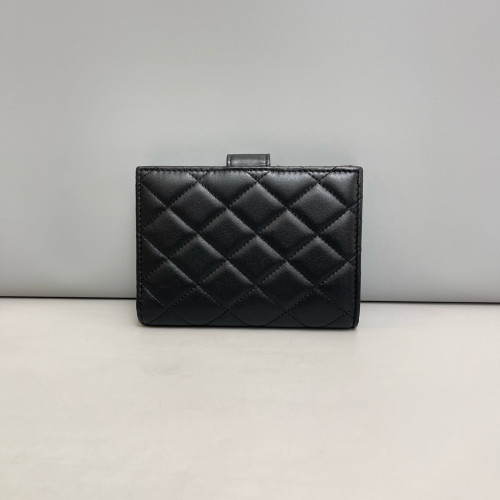 Chanel Quilted Compact Wallet Lambskin Black
