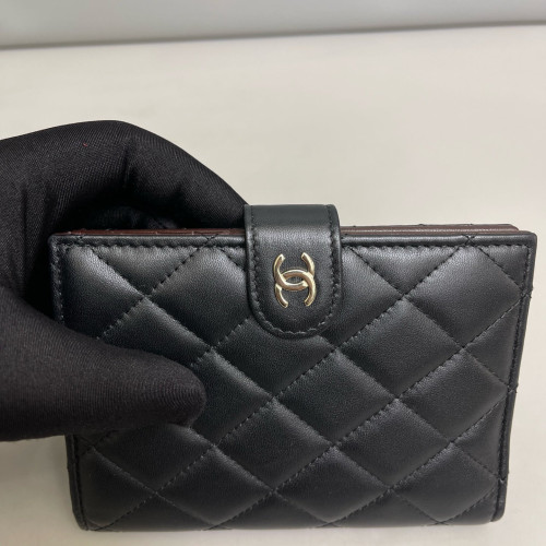 Chanel Quilted Compact Wallet Lambskin Black
