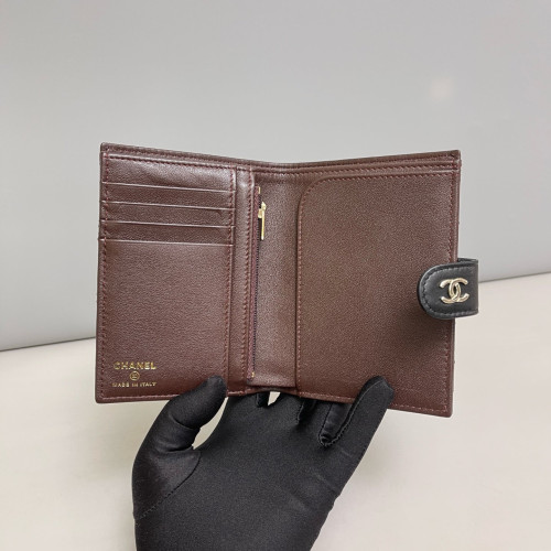 Chanel Quilted Compact Wallet Lambskin Black