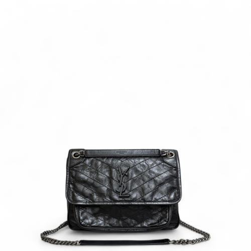 Yves Saint Laurent Medium Niki Messenger Pull Up Leather Black