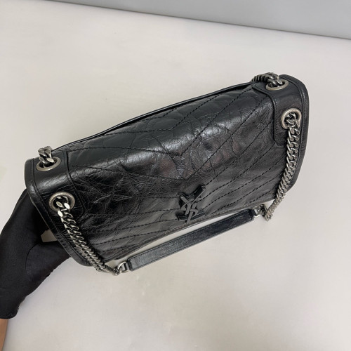 Yves Saint Laurent Medium Niki Messenger Pull Up Leather Black