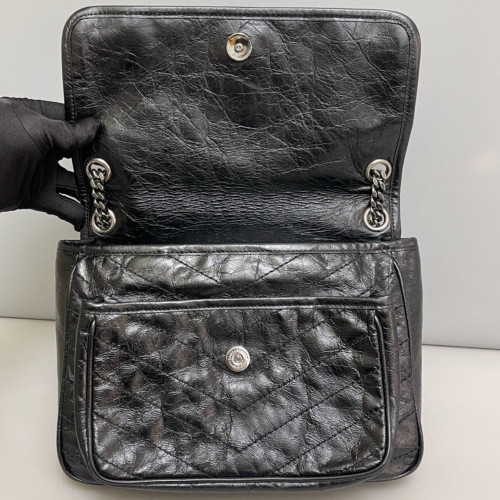 Yves Saint Laurent Medium Niki Messenger Pull Up Leather Black