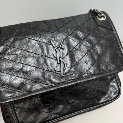 Yves Saint Laurent Medium Niki Messenger Pull Up Leather Black