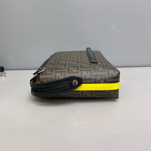 Fendi Briefcase FF Calfskin Brown Black Yellow Fendi Briefcase FF Calfskin Brown Black Yellow
