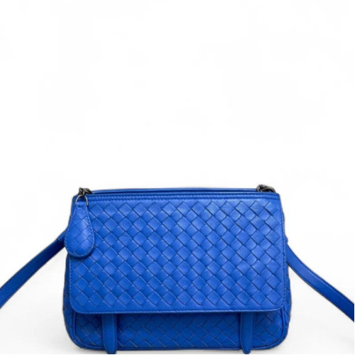 Bottega Veneta Shoulder Bag Calfskin Intrecciato Blue