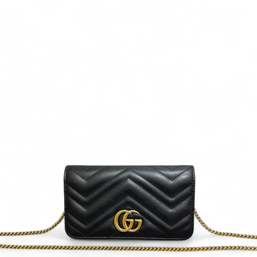 Gucci Chevron GG Marmont Chain Wallet Calfskin Black