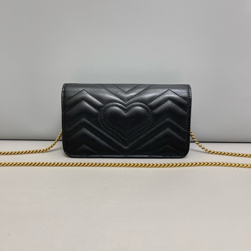 Gucci Chevron GG Marmont Chain Wallet Calfskin Black