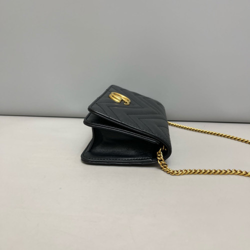 Gucci Chevron GG Marmont Chain Wallet Calfskin Black