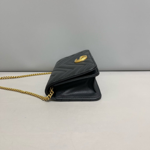 Gucci Chevron GG Marmont Chain Wallet Calfskin Black
