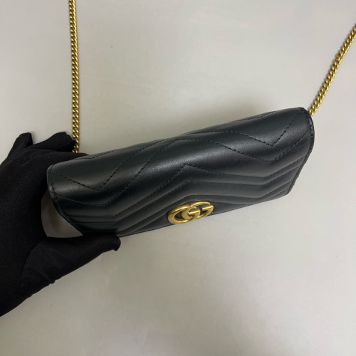 Gucci Chevron GG Marmont Chain Wallet Calfskin Black