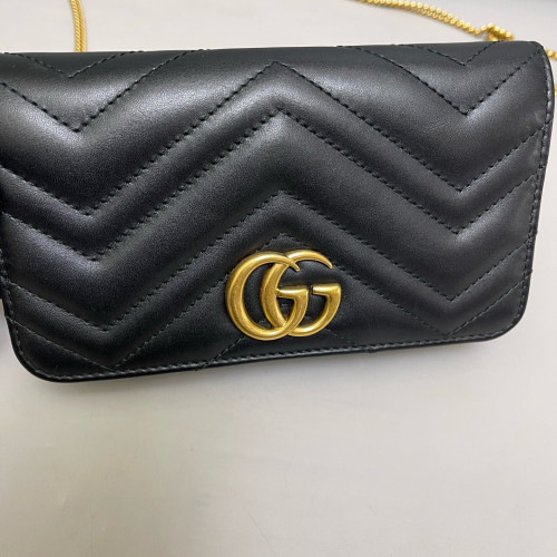 Gucci Chevron GG Marmont Chain Wallet Calfskin Black