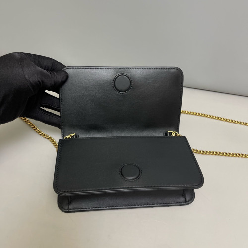 Gucci Chevron GG Marmont Chain Wallet Calfskin Black