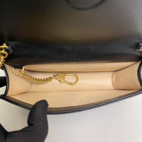 Gucci Chevron GG Marmont Chain Wallet Calfskin Black