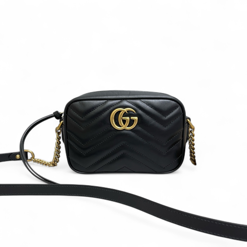 Gucci Chevron Mini GG Marmont Chain Shoulder Bag Calfskin Black Gucci Chevron Mini GG Marmont Chain Shoulder Bag Calfskin Black