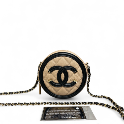 Chanel Quilted Round Filigree Grained Calfskin Natural Tan