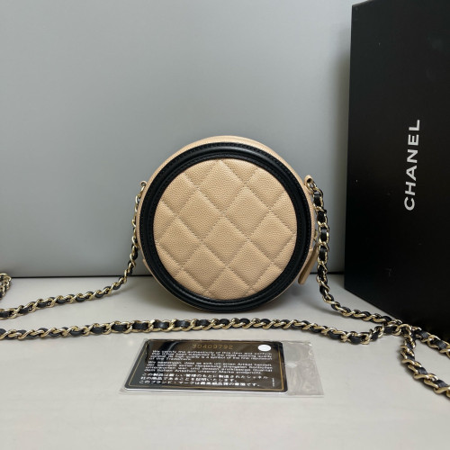 Chanel Quilted Round Filigree Grained Calfskin Natural Tan