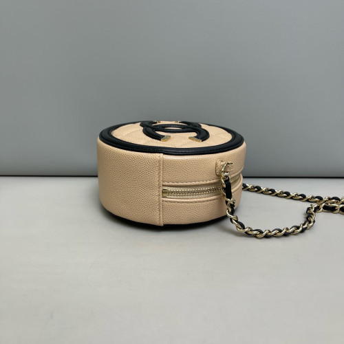 Chanel Quilted Round Filigree Grained Calfskin Natural Tan