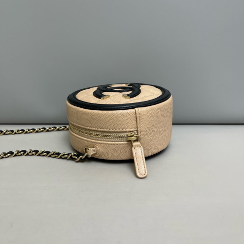 Chanel Quilted Round Filigree Grained Calfskin Natural Tan