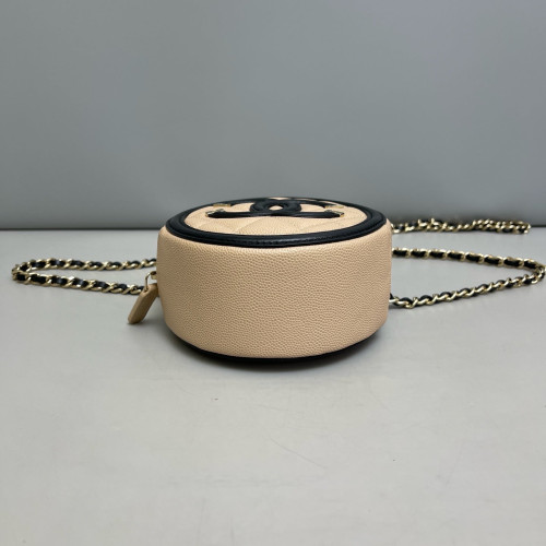 Chanel Quilted Round Filigree Grained Calfskin Natural Tan