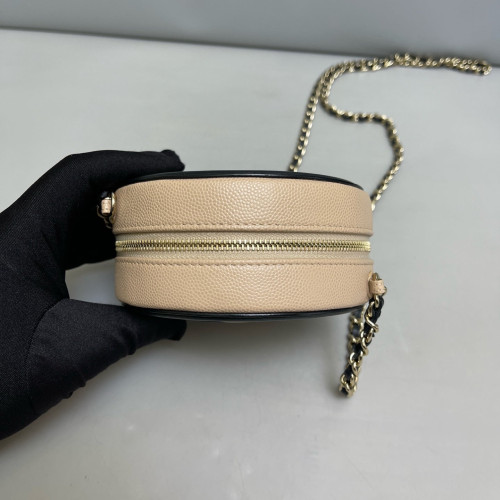 Chanel Quilted Round Filigree Grained Calfskin Natural Tan