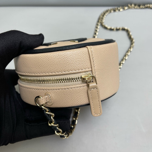 Chanel Quilted Round Filigree Grained Calfskin Natural Tan
