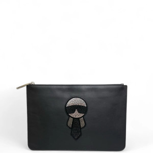 Fendi Strass Bill Pouch Calfskin Black