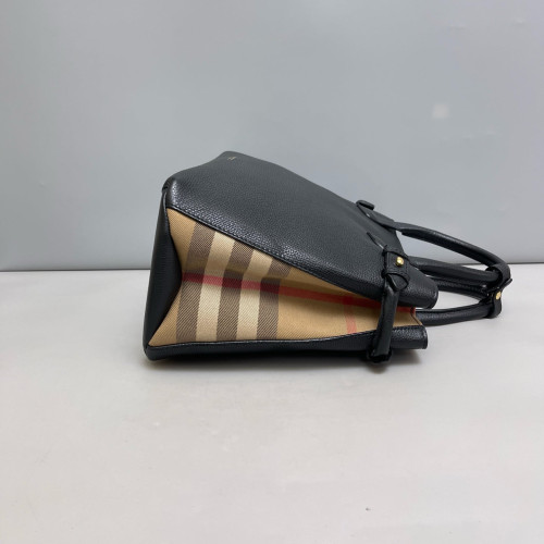 Burberry Medium Banner Tote Calfskin House Check Black Beige Red Burberry Medium Banner Tote Calfskin House Check Black Beige Red