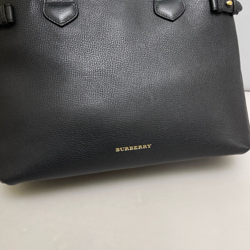 Burberry Medium Banner Tote Calfskin House Check Black Beige Red Burberry Medium Banner Tote Calfskin House Check Black Beige Red