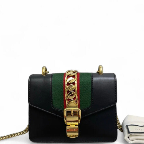 Gucci Mini Sylvie Shoulder Bag Calfskin Black Red Green