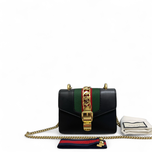 Gucci Mini Sylvie Shoulder Bag Calfskin Black Red Green