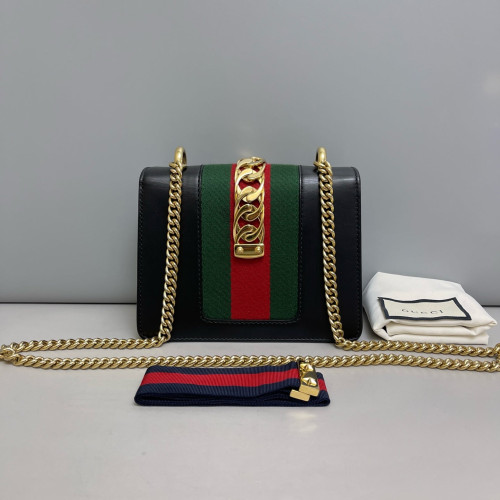Gucci Mini Sylvie Shoulder Bag Calfskin Black Red Green