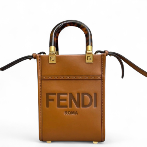 Fendi Mini Sunshine Shopper Tote Smooth Calfskin Tan