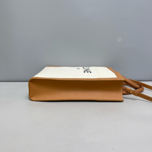 Celine Small Vertical Cabas Canvas Calfskin Tan White