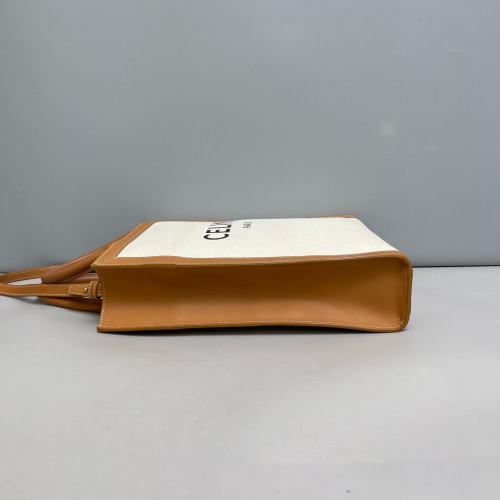 Celine Small Vertical Cabas Canvas Calfskin Tan White