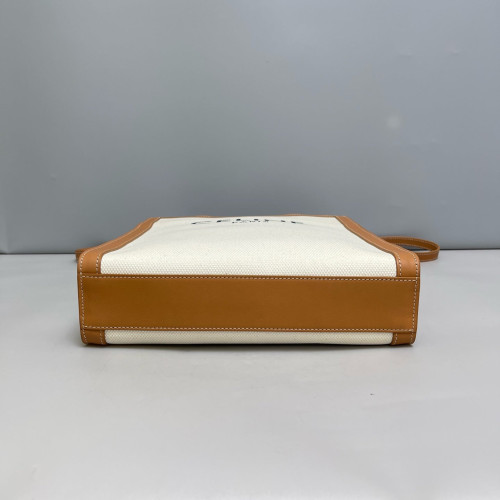 Celine Small Vertical Cabas Canvas Calfskin Tan White