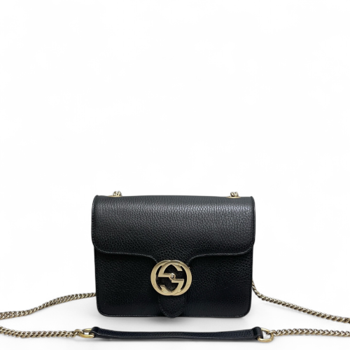 Gucci Small Interlocking G Shoulder Bag Grained Calfskin Black