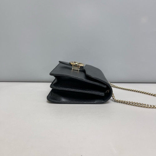 Gucci Small Interlocking G Shoulder Bag Grained Calfskin Black