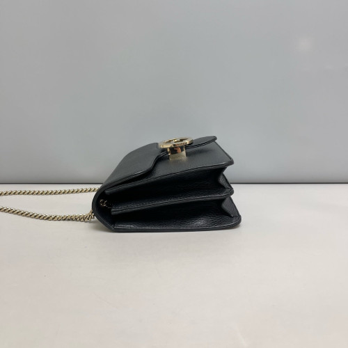 Gucci Small Interlocking G Shoulder Bag Grained Calfskin Black