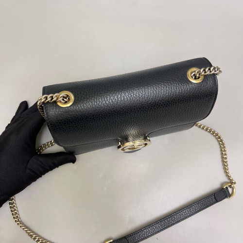 Gucci Small Interlocking G Shoulder Bag Grained Calfskin Black