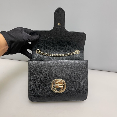 Gucci Small Interlocking G Shoulder Bag Grained Calfskin Black